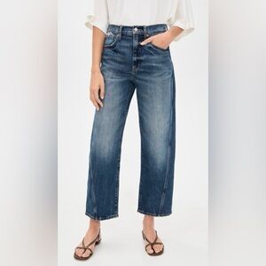 High-Rise Barrel Leg Blue Jeans